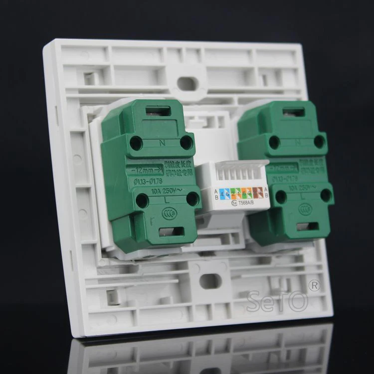 SeTo 86 Type RJ45 Cat5e Network + 10A250V Two Hole Power Socket Wall Plate Keystone Faceplate | Обустройство дома