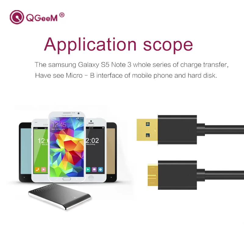 QGEEM Micro USB 3,0 кабель типа А к Micro B кабель для внешнего жесткого диска HDD samsung S5 Note3 USB HDD кабель для передачи данных