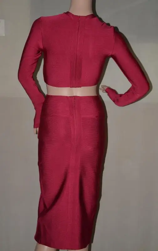 Женский облегающий комплект из двух предметов обтягивающее красное платье с