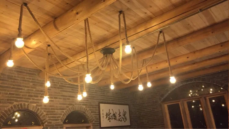 Винтажная люстра из пенькового каната старинные классические регулируемые DIY паук лампа Потолочный Ретро подвесной светильник для ресторана бара дома
