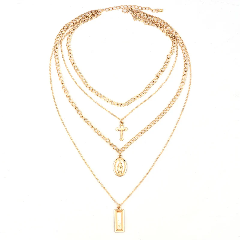 Набор женских ожерелий 4 шт./компл. цепочка с квадратным кулоном в виде креста