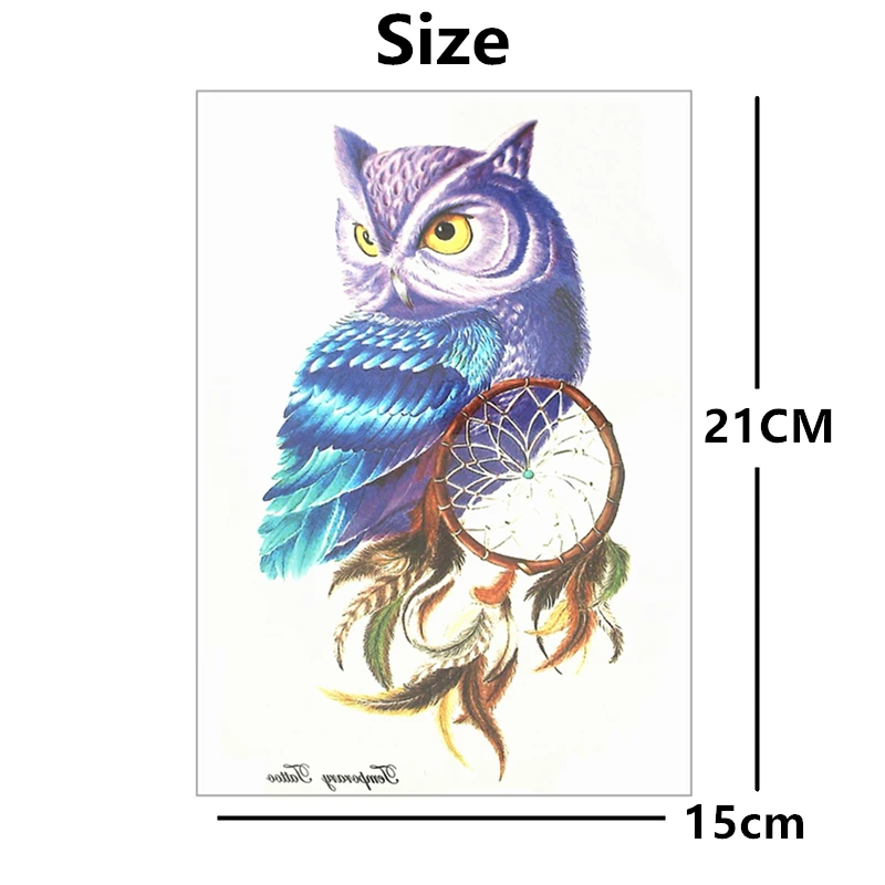 Синяя Сова перо временная татуировка боди арт вспышка тату наклейка s 12*20 см