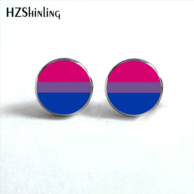 Серьги гвоздики NES 0049 Bi Pride гипоаллергенные серьги ювелирные изделия стеклянные с