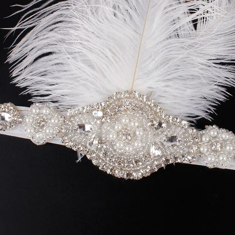

European and American bridal tiara tasseled drill bit headband with amazon boutique vintage headband PROM feather headband