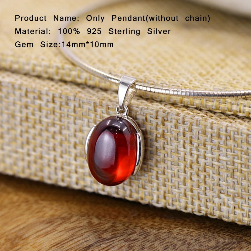 

Simple Red Garnet Pendant 100% 925 Sterling Silver Necklace Women Jewelry Natural Stones Pendant Necklace Female SP16