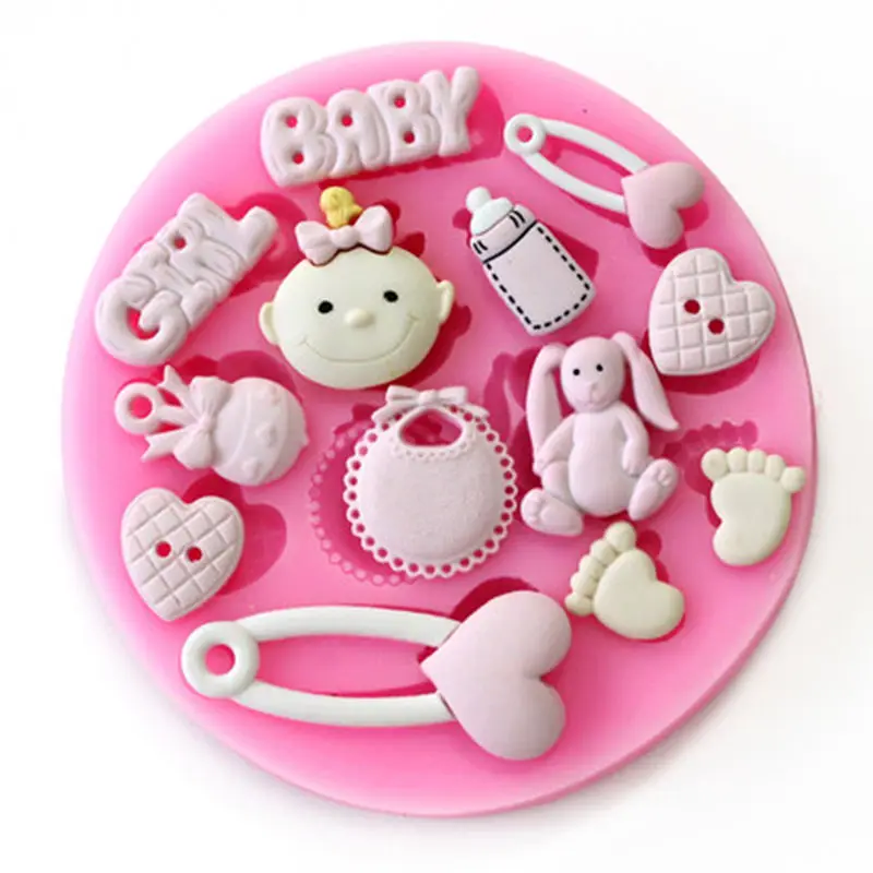 3D Силиконовые Baby Shower вечерние Fondant (сахарная) пресс-формы для тортов силиконовая
