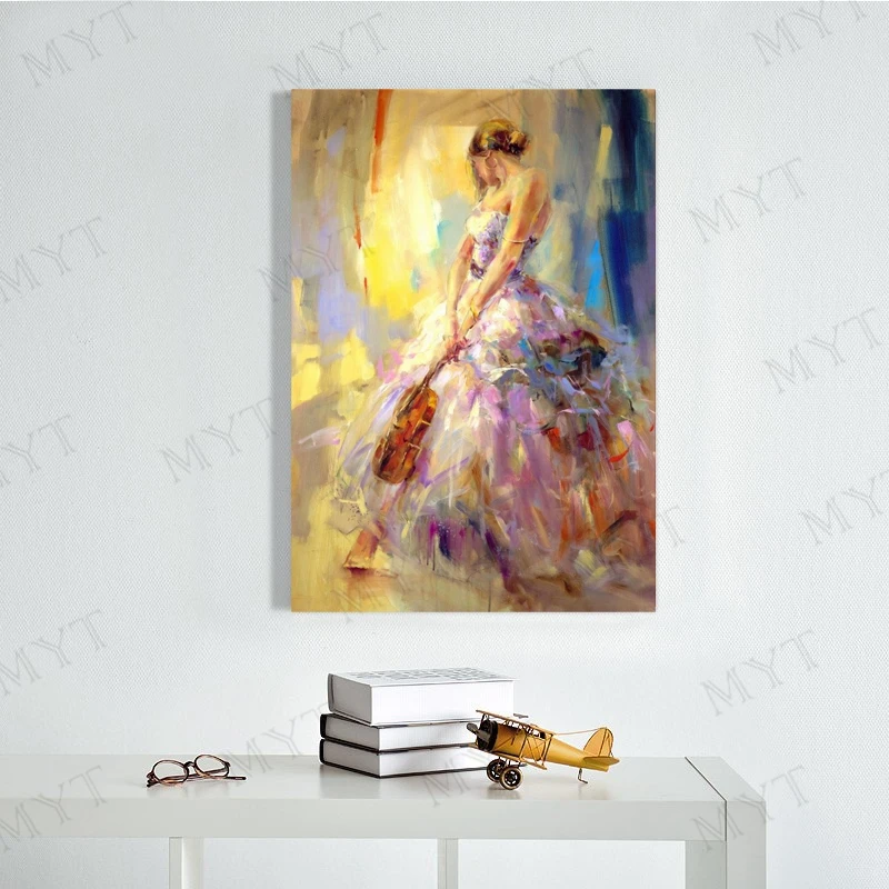 

MYT Free Shipping Hand Made Oil Painting On Canvas Women Take The Violin Oil Painting Abstract Modern Canvas Wall Art Pictures