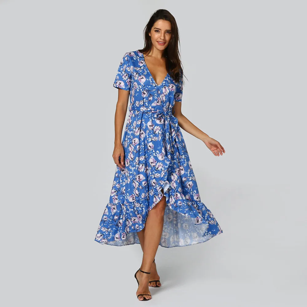 Vestidos de playa 2019 Для женщин с летним принтом длинное Вечеринка платье пляжное