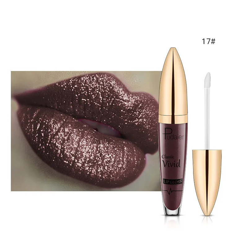 Pudaier 18Colors Glitter Liquid Lipgloss Waterproof Makeup Cosmetics Bright Lip Sense Metallic Matte Pearl Lip Gloss - Цвет: Color 17