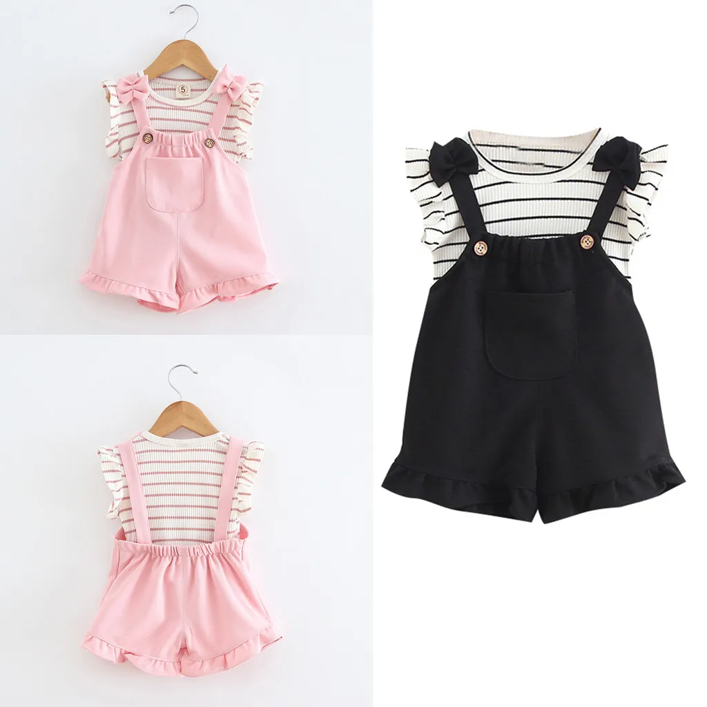 Детская одежда для малышей полосатая рубашка без рукавов девочек + шорты на