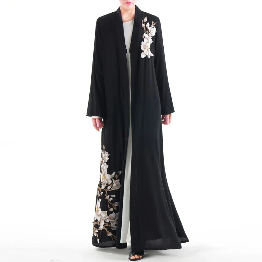 Мусульманская абайя s льняная ткань с цветочной вышивкой кардиган Арабская