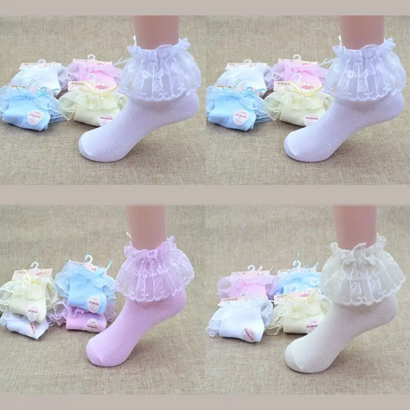 1 пара Принцесса Девочка Малыш Дети ребенок Винтаж Кружева Лук Ruffle Frilly лодыжки носки мягкие удобные лоскутное высококачественные носки