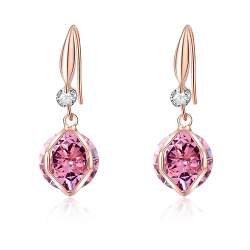 pink Manxiuni Jewels Роскошные серьги в форме капли воды Розовое золото Цвет Синий Кристалл Мода Циркон Висячие серьги для женщин помолвка - Окраска металла: pink