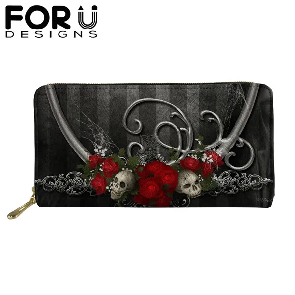 HME422Z21 FORUDESIGNS/женские длинные кошельки, готический принт черепа, наличные, водонепроницаемые, из искусственной кожи, кошелек для денег, портмоне, держатель для карт, карман для телефона - Цвет: HME422Z21