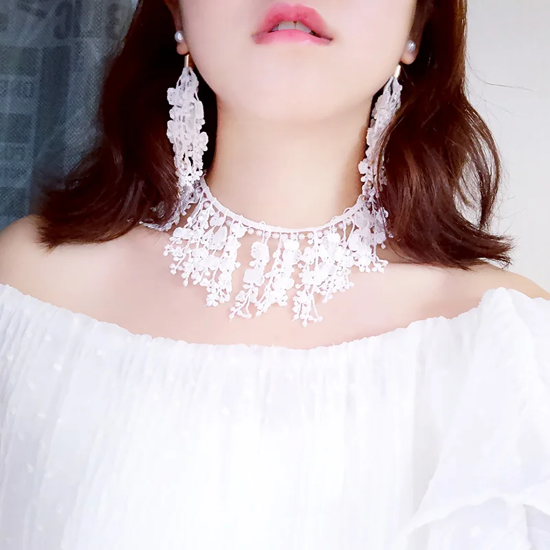 Модные очаровательны жемчужина Кружево колошения Chocker комплект ювелирных