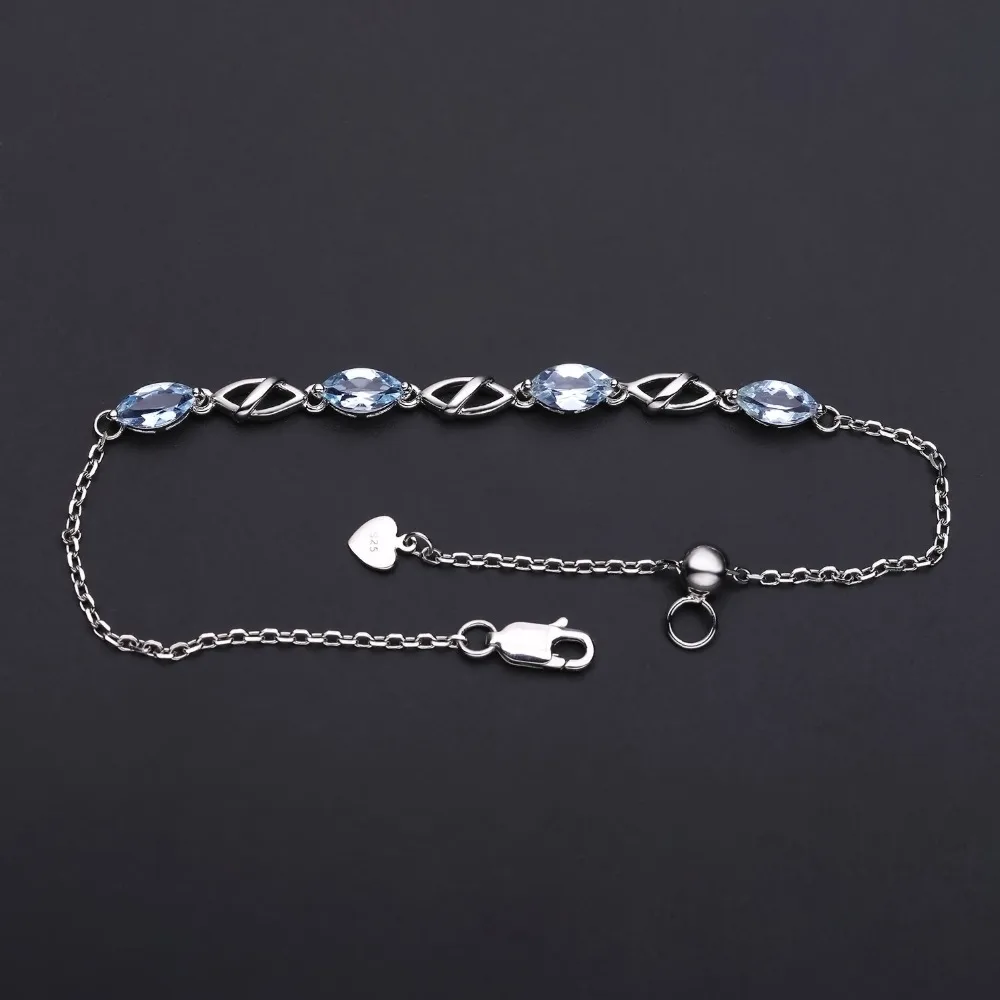 GEM'S BALLET 2.77Ct натуральный Небесно-Голубой топаз драгоценный камень браслет 925 пробы Серебряный регулируемый браслет для женщин Свадебные ювелирные изделия