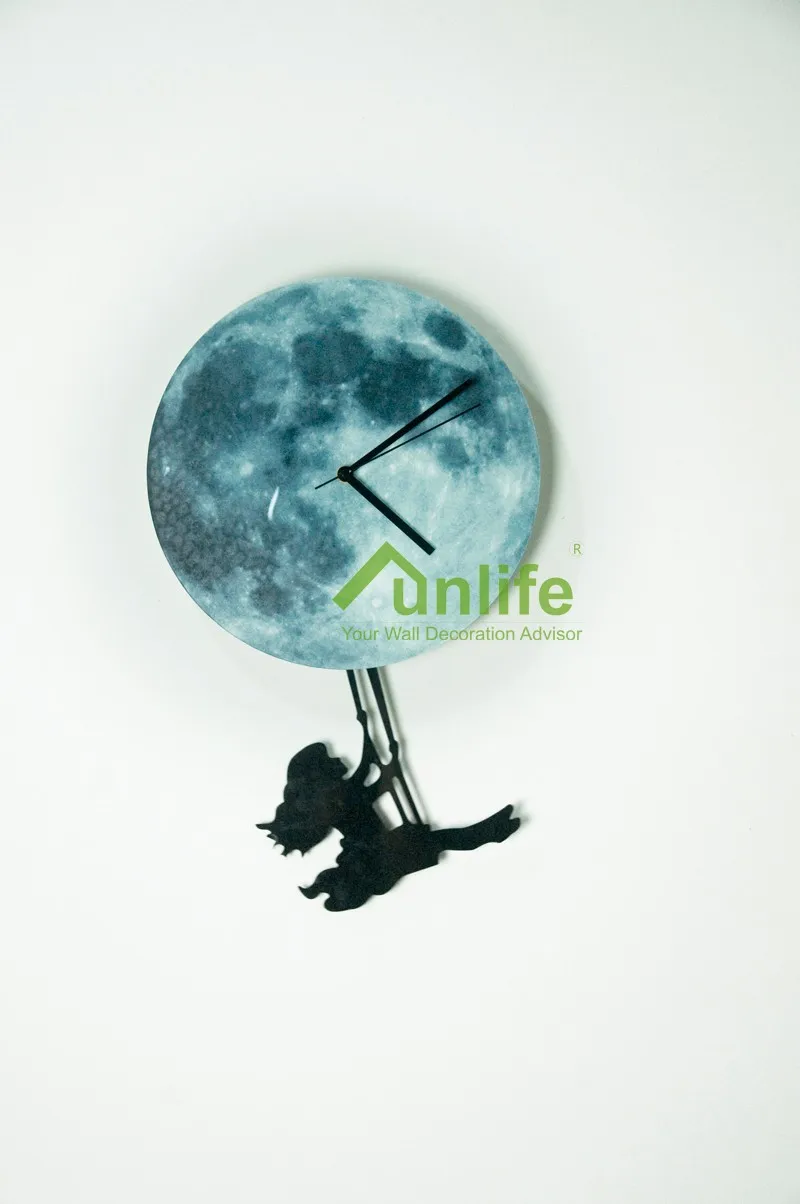 Funlife(TM) светится в темноте настенные часы Луна, Funlife эксклюзивная новая Лунная ночь свет деко Наклейка девушка качели на Луне ва