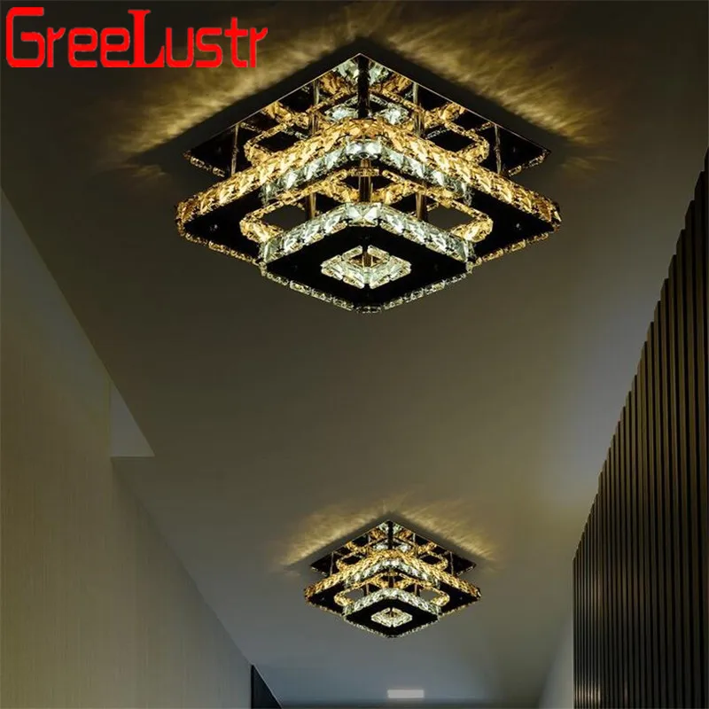 Lámparas de techo LED de cristal K9 de 2 capas para sala de estar, lámparas de araña de lujo para interiores, plafón, decoración del hogar, iluminación de cocina