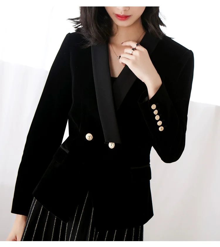 

Women Velvet Blazer Spring New Fashion 2018 High Quality Blazer Outerwear Female Short Design OL Slim Coat Black