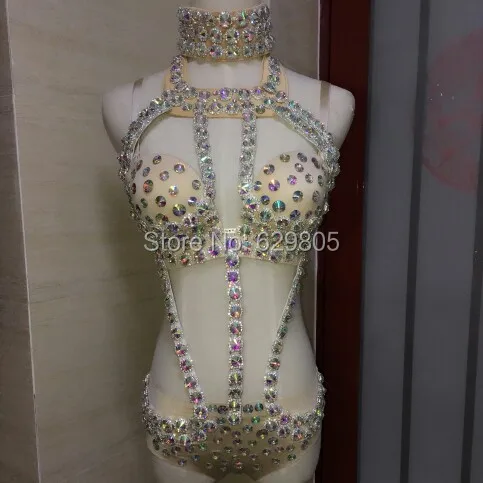 Bright Rhinestone Sexy Women's Outfit Female Singer Performance Party Wear Dance Stage Costume Bodysuit Prom Show Leotard
