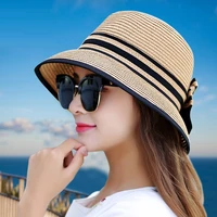 muchique boater hats for women summer sun straw hat wide brim beach hats girl outside travel straw cap casual bow hat b 7847