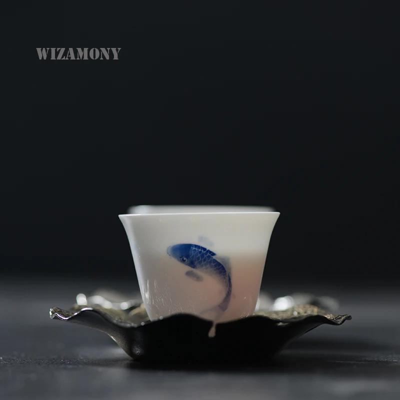 WIZAMONY, 1 шт., чайный набор, чайная чашка, блюдце, металлический кунг-фу, чайный поднос, жаростойкий, японский тип, лист лотоса, для керамической чайной чашки