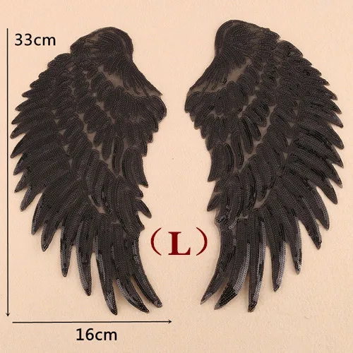 Black L 6 цветов большая блестка патч DIY Крылья Ангела железо на патчи для детской одежды Пришивные вышитые патч-мотив наклейки для аппликаций - Цвет: Black L