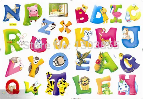 2016 новое поступление A-Z алфавит наклейки с животными на стену Декор Детские