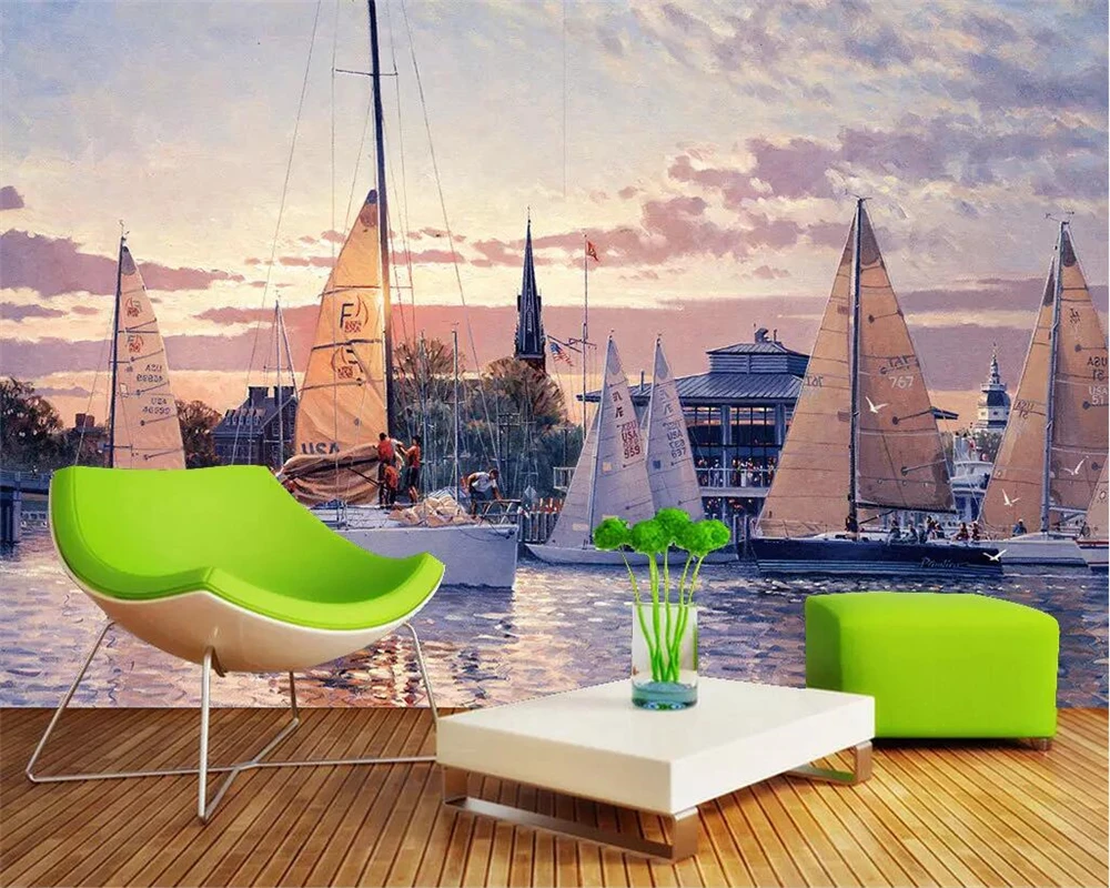 3D обои на заказ красивый пейзаж море парусный спорт ТВ фон украшение стены