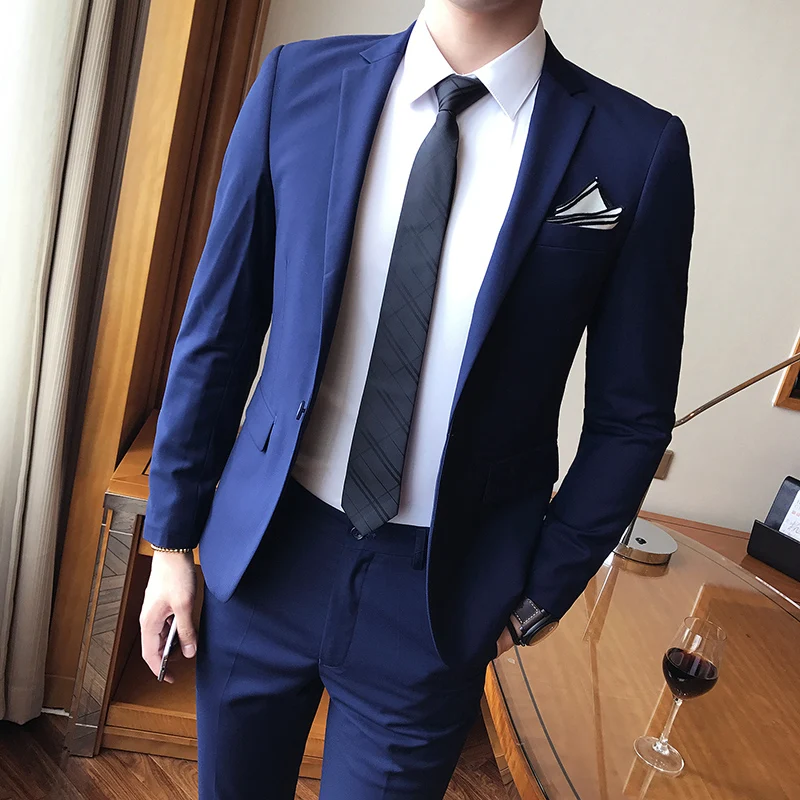 

(Jacket + Pants) 2019 Fashion Men West Slim Business Dress Set Boutique Casual Men's Wedding Party Formal Suit Terno Masculino
