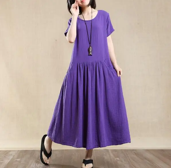 Осень 2020 женское платье из хлопка и льна с коротким рукавом удобные Свободные