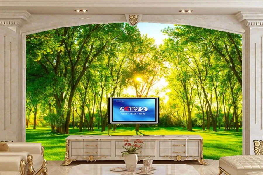 

Beautiful green forest scenery 3d wallpaper,restaurant kitchen living room sofa TV wall bedroom large mural papel de parede