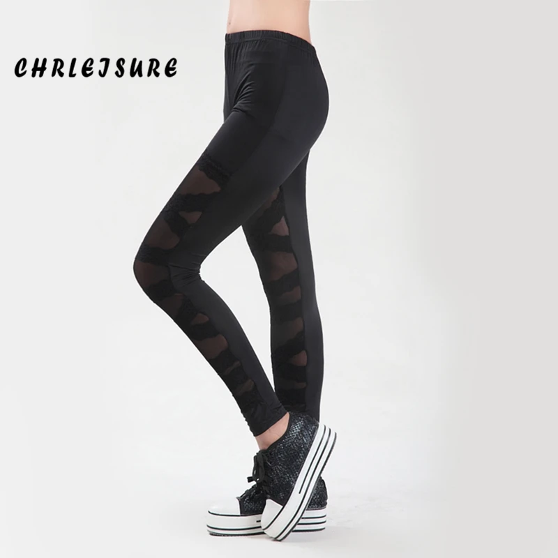 CHRLEISURE сексуальные сетчатые Леггинсы для женщин эластичные леггинсы Готический дизайн узкие брюки черные леггинсы для фитнеса Femme