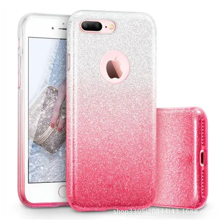 Блестящий жесткий чехол из поликарбоната для iPhone 7, 6, 6S Plus, Звездный чехол, блестящий чехол для телефона s, для iPhone 11 Pro, 8 Plus, XR, XS, MAX, чехол 3 в 1 - Цвет: Pink white