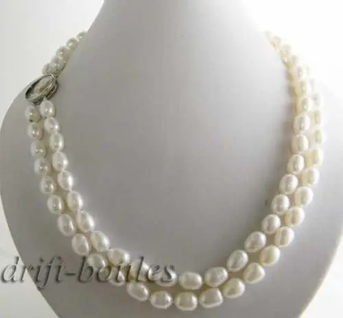 

Selling Jewelry>>2strands 20'' 8mm rice white freshwater pearl necklace
