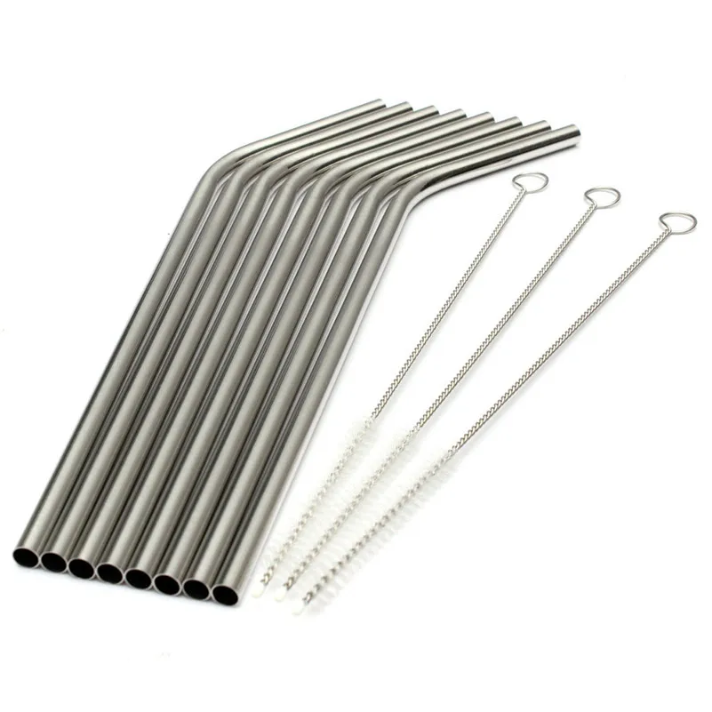 8Pcs Stainless Steel Metal Drinking Straw Reusable Straws + 3 Cleaner Brush Kit Party Supplies | Дом и сад