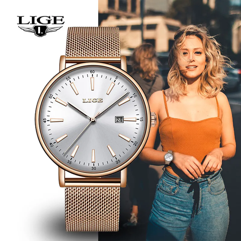 Женские кварцевые часы LIGE повседневные водонепроницаемые от ведущего