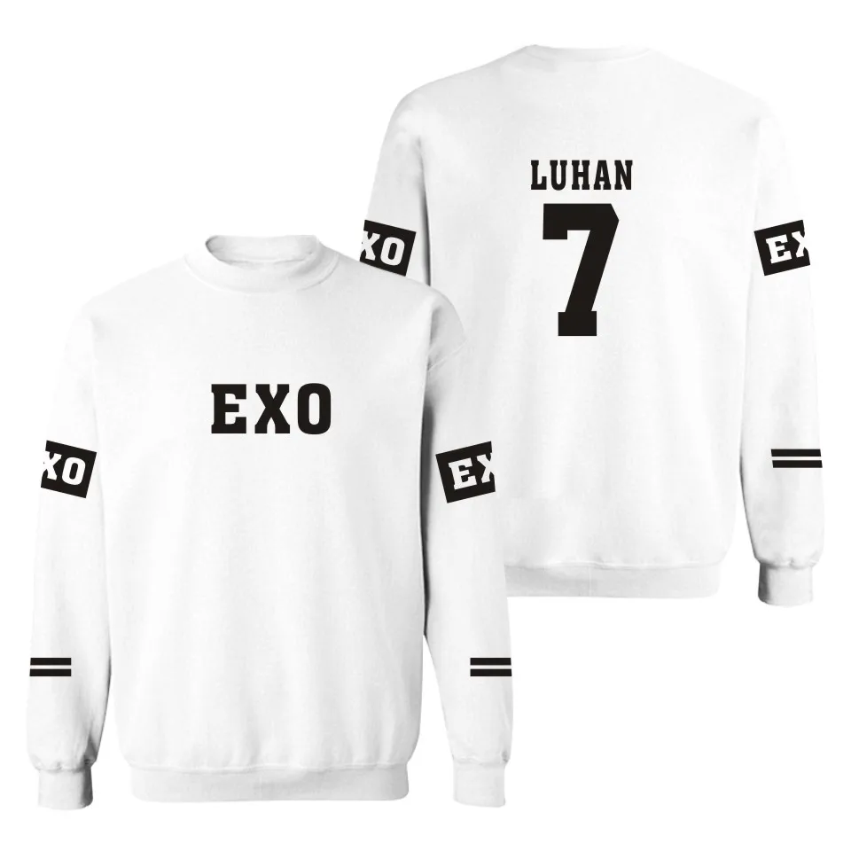 WEJNXIN EXO Kpop толстовки для женщин и мужчин пуловер свитер имя члена альбом Письмо печати Exo пара спортивный костюм Бесплатный подарок - Цвет: White 7 LUHAN