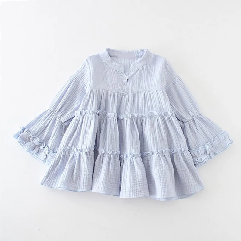 

Летние рубашки с длинным рукавом для девочек, повседневные блузки с V-образным вырезом для детей, одежда для маленьких девочек на весну и осе...