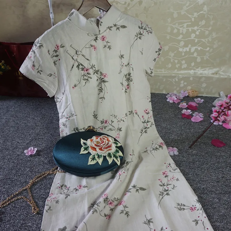 Бургундское традиционное китайское платье 2017 классическое женское Хлопковое