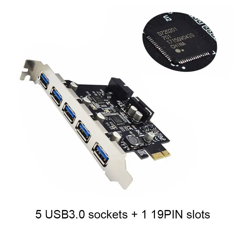 USB3.0 карта расширения 5 портов + 19Pin слот Компьютерные аксессуары для Winxp Vista XXM8 |