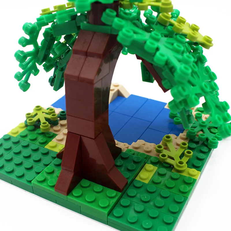 Moc DIY садовое дерево во дворе, светящиеся строительные блоки, кирпичные, совместимые с растениями в горшках, украшения, собирает с видом на город и улицы