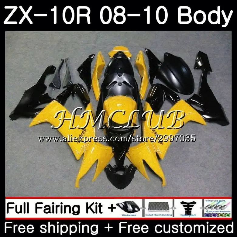 

Bodywork Yellow black For KAWASAKI NINJA ZX10R ZX1000C 2008 2009 2010 63HC.13 ZX 10R ZX 10 R ZX1000 ZX-10R 08 09 10 Fairing kit