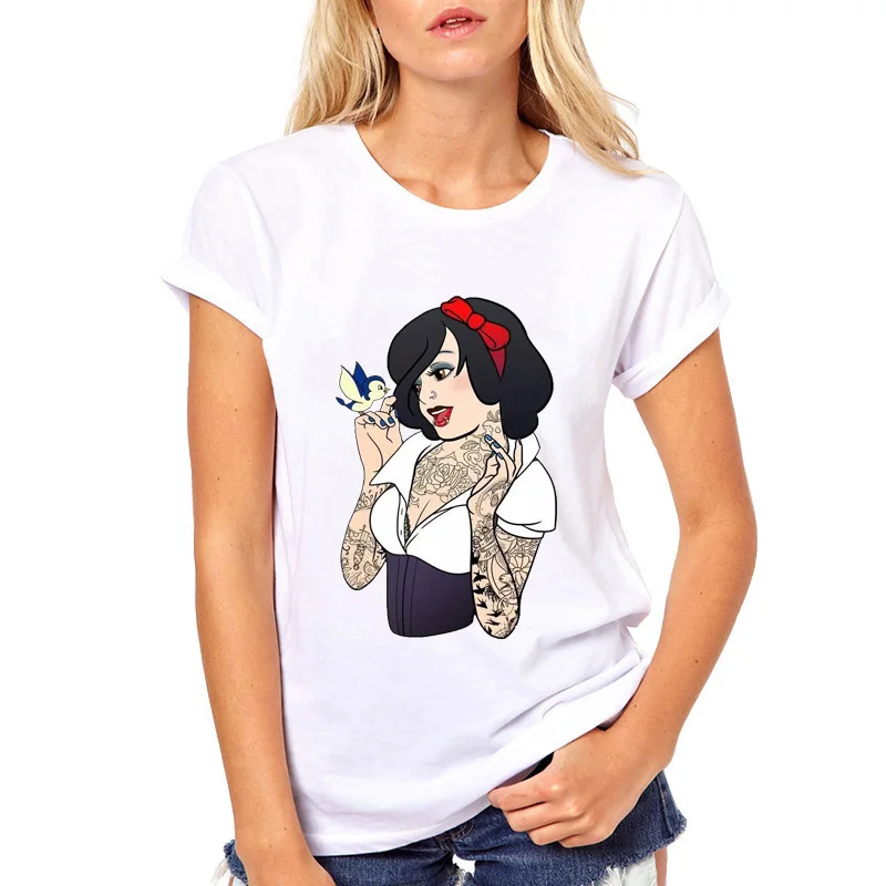 Punk T Shirt Women Cartoon Light Yellow Hair Tattoo Alice Princess Printing Top Female Tee Short Sleeve Shirts Clothing | Женская одежда