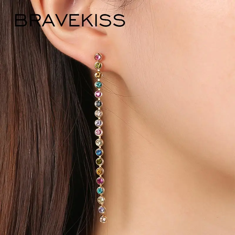 

BRAVEKISS Colorful Long Crystal Drop Earrings For Women Trendy Earring 2022 New Fashion Jewelry Pendientes Gift for Girl BUE0330