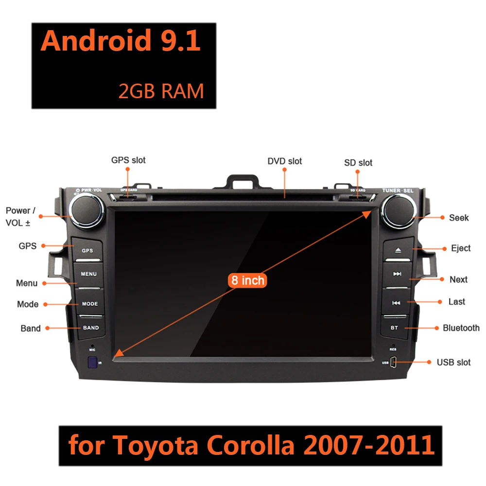 Android 9 1 автомобильное радио 2G ram 2 Din Авторадио Mp5 двойной для Toyota Corolla 2007 2011 gps USB wifi