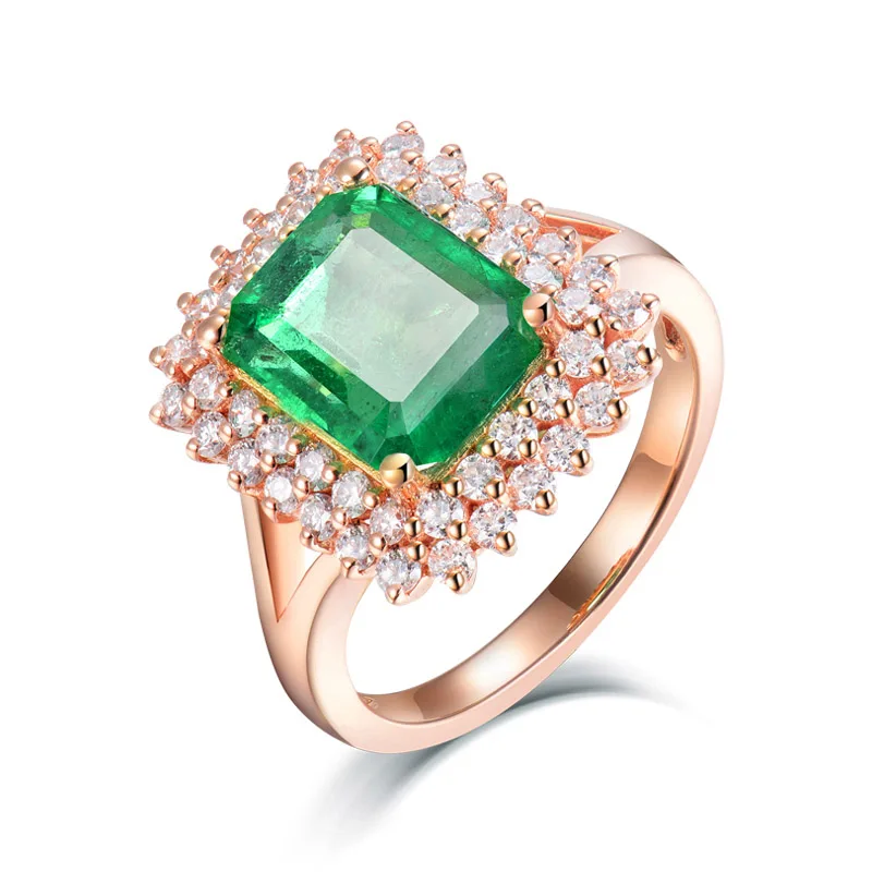 Rose Gold Ring Размер кольца для женщин натуральный 7x9 мм изумруд Настоящее 18Kt желтое золото Подлинные Бриллианты Юбилей обручальные кольца ювелирные изделия для женщин - Цвет камня: Rose Gold Ring