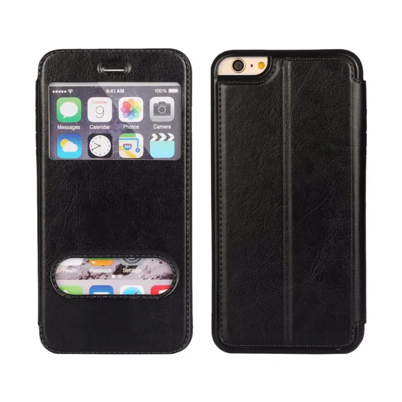 Для Apple iphone 5 5s 6 6s Plus, 7 Plus, 8 Plus Smart Cover Магнитный двойной чехол с окошком для экрана в виде книжки с подставкой с рисунком Кожаный чехол Чехол для телефона