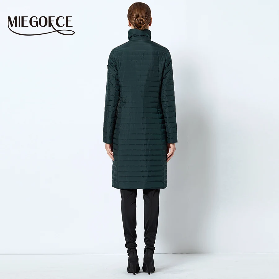 MIEGOFCE Весенняя Осенняя Коллекция КуртокТонкий Женский Плащь Утепленное Пальто Длина До Колен Куртка С Стоячим Воротником Женское Элегантное Пальто Плащь На Кнопках Стеганка