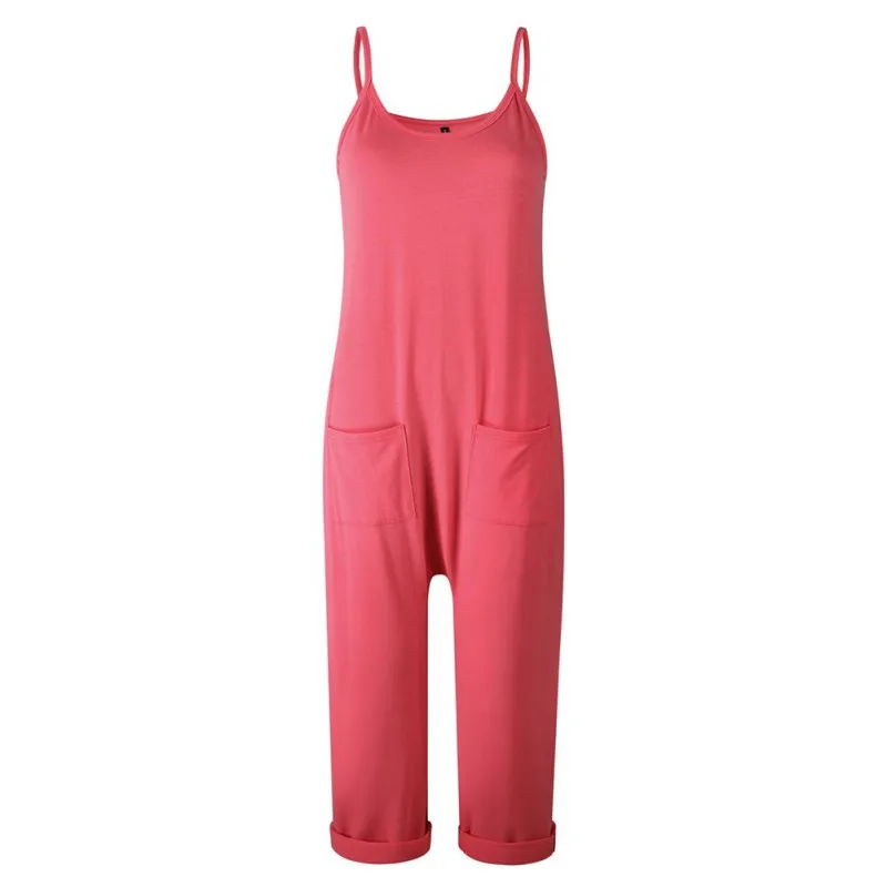 

Summer Women Pockets Off-The-Shoulder Jumpsuits Solid Color Sexy Casual High Waist Comfortable Jumpsuit